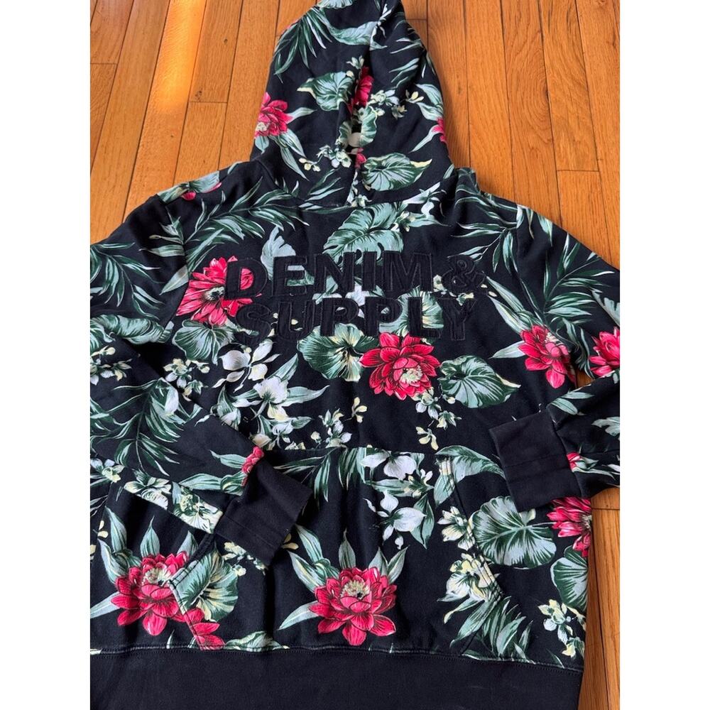 Ralph Lauren Denim Supply Blue Hoodie Floral Design Vintage Large Mens(bl100thri